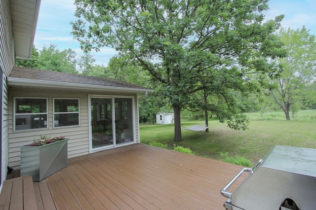 10551 Shore Dr, Merrifield, MN 56465 - wooden terrace featuring a lawn