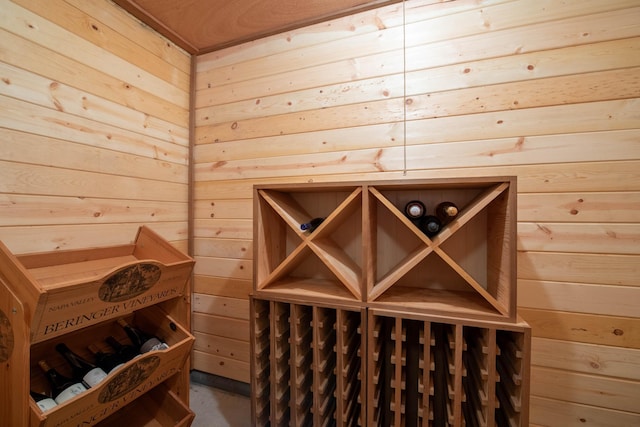 4214 Fairview Ln, Jamestown Twp, MN 56063 - wine room with wooden walls and concrete floors