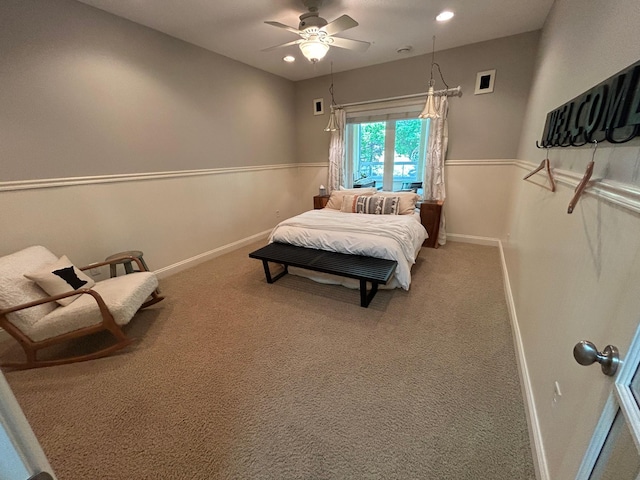 2907 Cougar Path NW, Prior Lake, MN 55372 - bedroom featuring baseboards, carpet floors, a ceiling fan, and recessed lighting