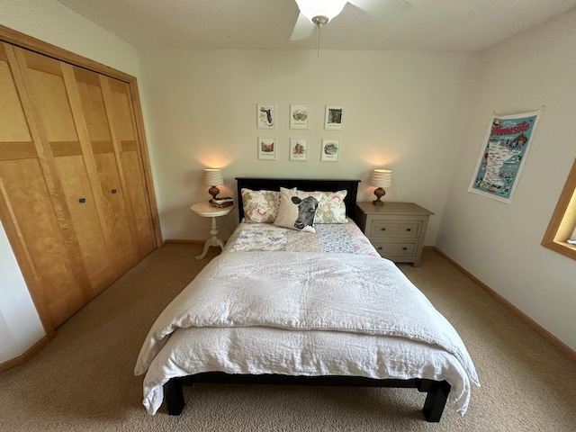 2907 Cougar Path NW, Prior Lake, MN 55372 - bedroom featuring light carpet, baseboards, a ceiling fan, and a closet