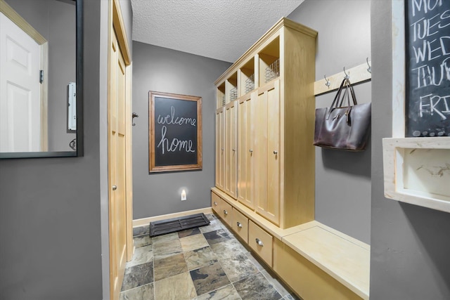 2907 Cougar Path NW, Prior Lake, MN 55372 - mudroom with baseboards, stone finish flooring, and a textured ceiling