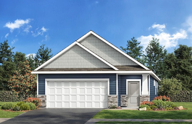 17022 Draper Way, Lakeville, MN 55044 - craftsman-style house with stone siding, a front yard, driveway, and an attached garage