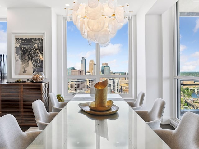 1111 River Pkwy Unit 33A, Minneapolis, MN 55415 - dining space featuring a chandelier and a view of city