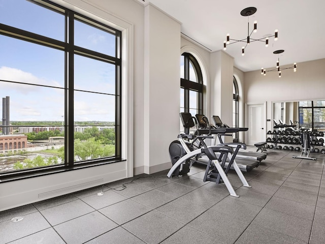 1111 River Pkwy Unit 33A, Minneapolis, MN 55415 - gym with a chandelier