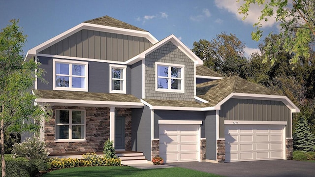 17090 Dimension Ave, Lakeville, MN 55044 - craftsman-style house featuring stone siding, driveway, board and batten siding, and a garage