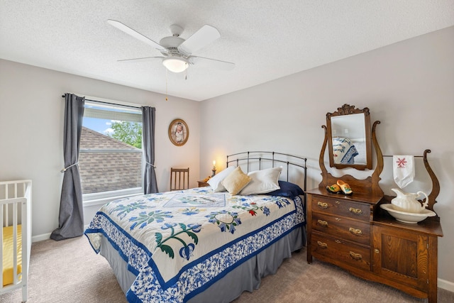 18764 Farmstead Cir, Eden Prairie, MN 55347 - bedroom with carpet flooring, a textured ceiling, a ceiling fan, and baseboards