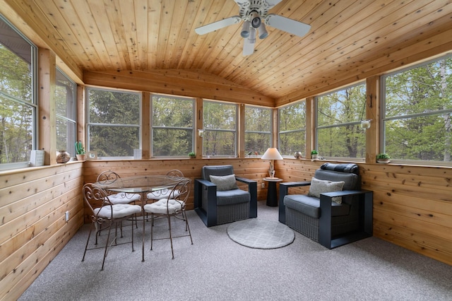 4975 Maribe Dr, Hermantown, MN 55811 - sunroom / solarium with vaulted ceiling, carpet floors, wooden walls, and wood ceiling
