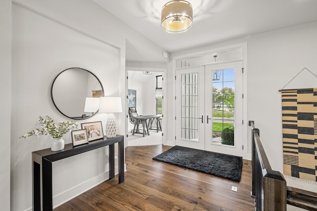 202 176th Ln NE, Ham Lake, MN 55304 - entryway with wood finished floors, baseboards, french doors, and a chandelier