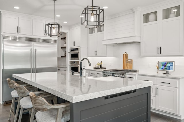 202 176th Ln NE, Ham Lake, MN 55304 - kitchen with appliances with stainless steel finishes, custom range hood, recessed lighting, and white cabinets