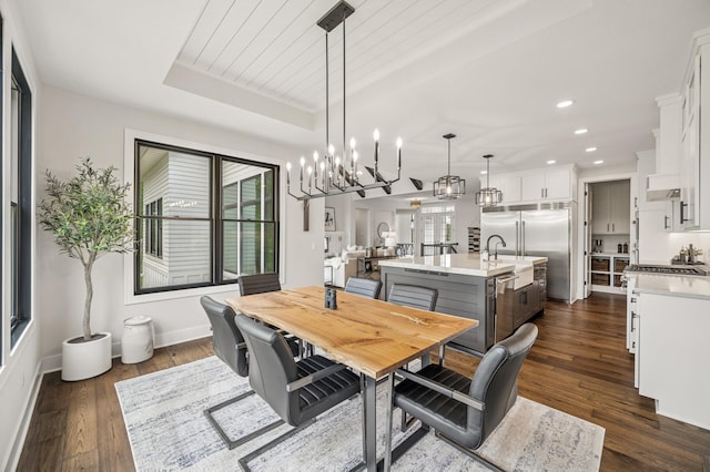 202 176th Ln NE, Ham Lake, MN 55304 - dining area with healthy amount of natural light, dark wood finished floors, recessed lighting, baseboards, and a raised ceiling
