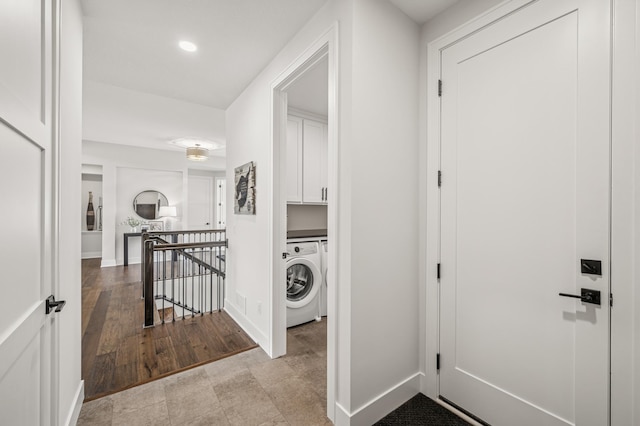 202 176th Ln NE, Ham Lake, MN 55304 - hall featuring washer / dryer, an upstairs landing, baseboards, and recessed lighting