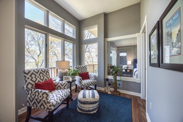 2513 Aspen Ln SW, Rochester, MN 55902 - sitting room with wood finished floors, baseboards, and a high ceiling