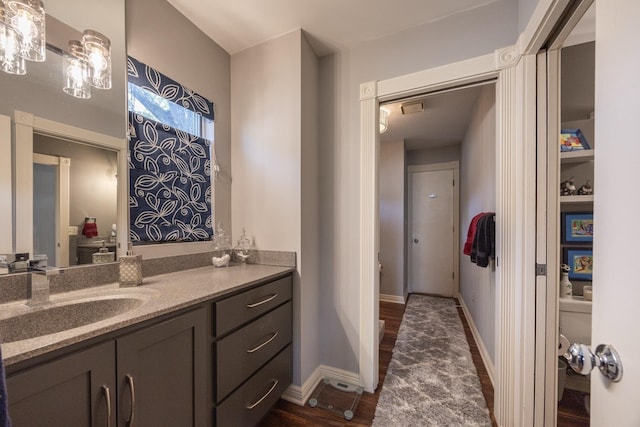 2513 Aspen Ln SW, Rochester, MN 55902 - bathroom with vanity, baseboards, and wood finished floors