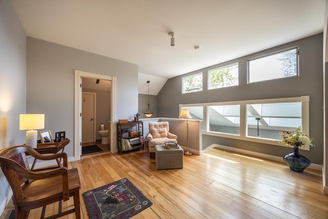 2513 Aspen Ln SW, Rochester, MN 55902 - living area featuring light wood-style flooring, lofted ceiling, and baseboards
