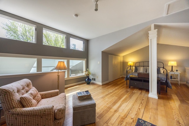 2513 Aspen Ln SW, Rochester, MN 55902 - living room with hardwood / wood-style floors, baseboards, and lofted ceiling