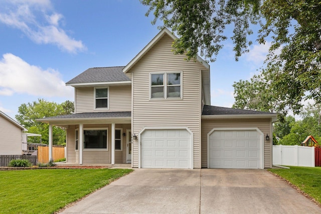 1039 Briar Creek Rd, Eagan, MN 55123 - traditional home with concrete driveway, roof with shingles, a porch, and an attached garage