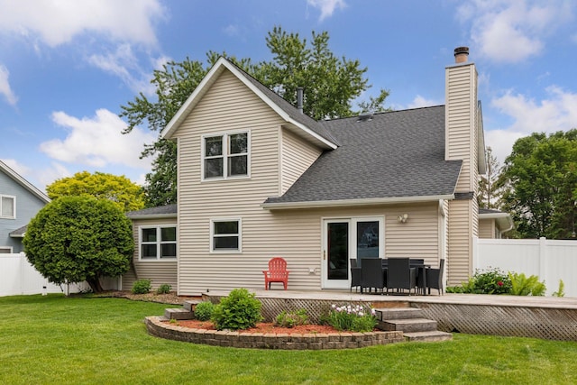 1039 Briar Creek Rd, Eagan, MN 55123 - rear view of property with roof with shingles, a chimney, and a wooden deck