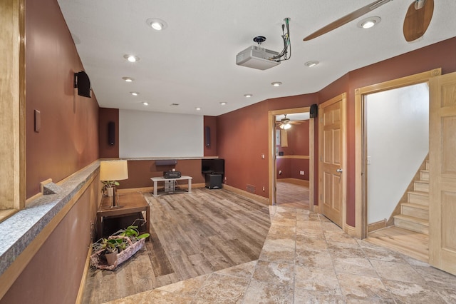 15110 Ute St NW, Ramsey, MN 55303 - home theater room featuring a ceiling fan, recessed lighting, and baseboards