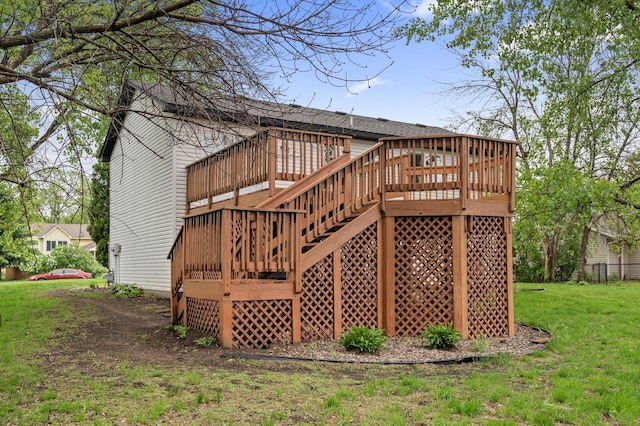 15110 Ute St NW, Ramsey, MN 55303 - back of property with a deck, a yard, and stairs