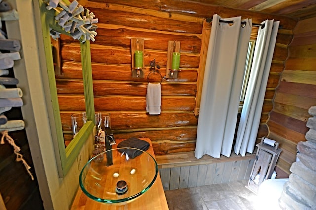 17377 Paradise Shores Rd, Maple Grove Twp, MN 56401 - bathroom with rustic walls and a sink