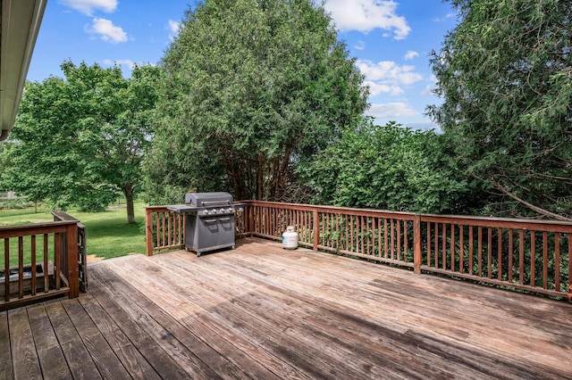 3649 Tower Pond Dr, Anoka, MN 55303 - wooden deck featuring grilling area and a yard
