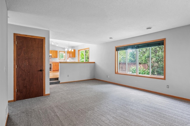 3649 Tower Pond Dr, Anoka, MN 55303 - spare room with a chandelier, carpet flooring, a textured ceiling, and lofted ceiling