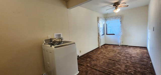 621 16th St, Albert Lea, MN 56007 - carpeted spare room featuring ceiling fan, washer / clothes dryer, and baseboards