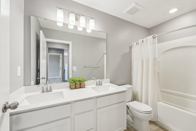 17684 59th St NE, Otsego, MN 55374 - full bath with toilet, double vanity, and shower / bathtub combination with curtain