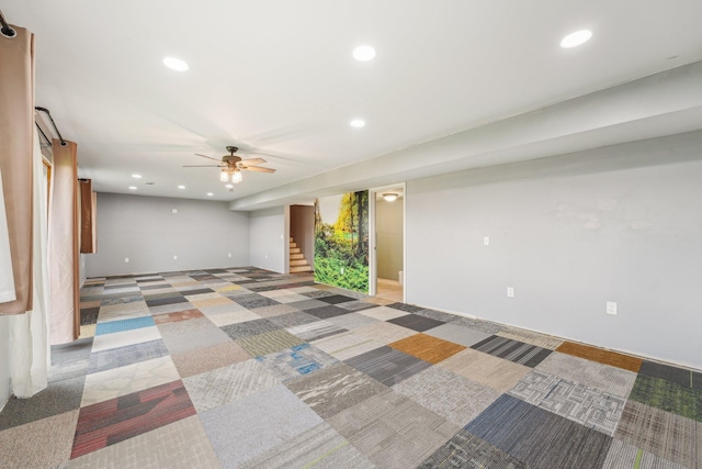 17684 59th St NE, Otsego, MN 55374 - unfurnished room featuring recessed lighting, stairway, light carpet, and a ceiling fan