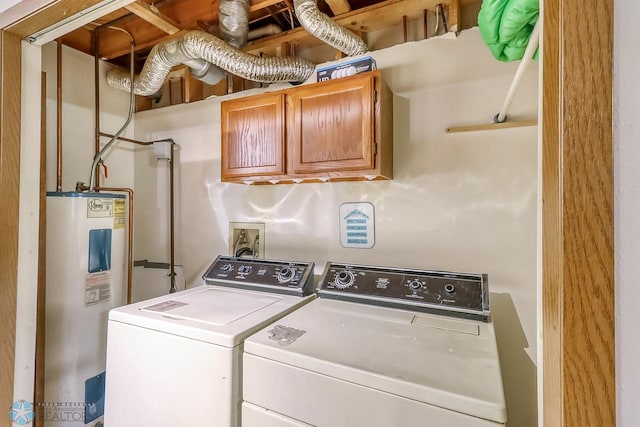 2814 26th Street Cir S, Moorhead, MN 56560 - clothes washing area featuring cabinet space, electric water heater, and separate washer and dryer