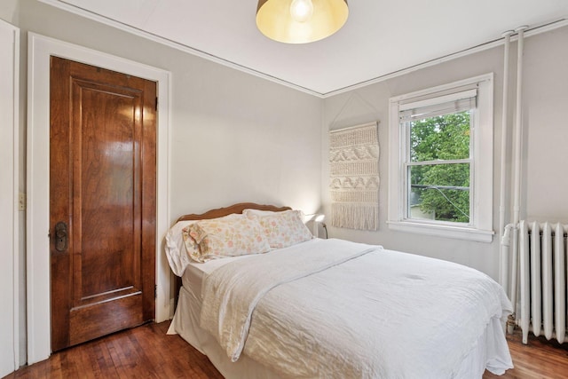285 Cliff St Unit 4, Saint Paul, MN 55102 - bedroom with radiator, dark wood-style flooring, and crown molding