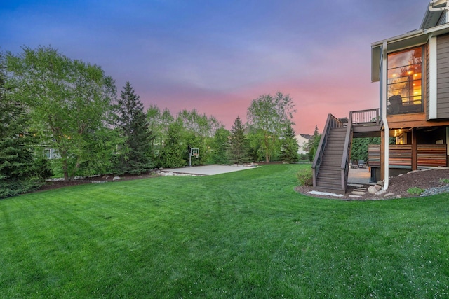 2971 Fairway Dr, Chaska, MN 55318 - view of green lawn featuring stairway, a patio, and a deck