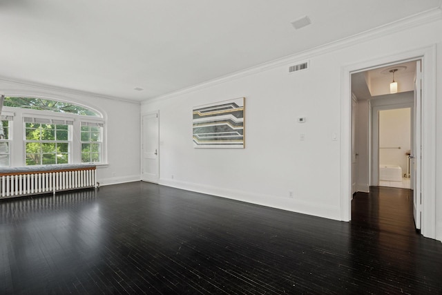 1785 Dupont Ave S, Minneapolis, MN 55403 - spare room featuring radiator, dark wood-style floors, baseboards, and crown molding