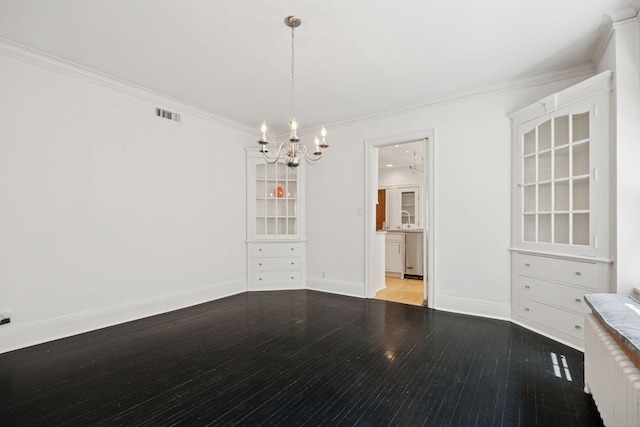 1785 Dupont Ave S, Minneapolis, MN 55403 - unfurnished dining area with a chandelier, wood finished floors, ornamental molding, and baseboards