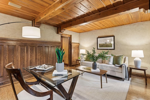 8 Grove St Unit 8B, Minneapolis, MN 55401 - living area with wood ceiling, light wood-style floors, and beamed ceiling