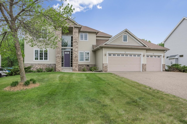 10543 Noble Cir N, Brooklyn Park, MN 55443 - view of front of home featuring a garage, a front lawn, driveway, and brick siding