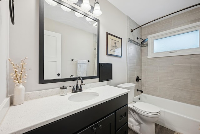 3807 Independence Ave N, New Hope, MN 55427 - full bathroom with vanity, bathing tub / shower combination, toilet, and wood finished floors