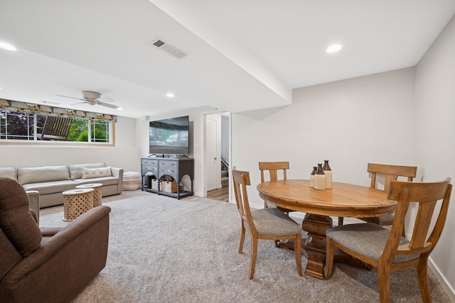 3807 Independence Ave N, New Hope, MN 55427 - dining room with light carpet, ceiling fan, recessed lighting, and baseboards