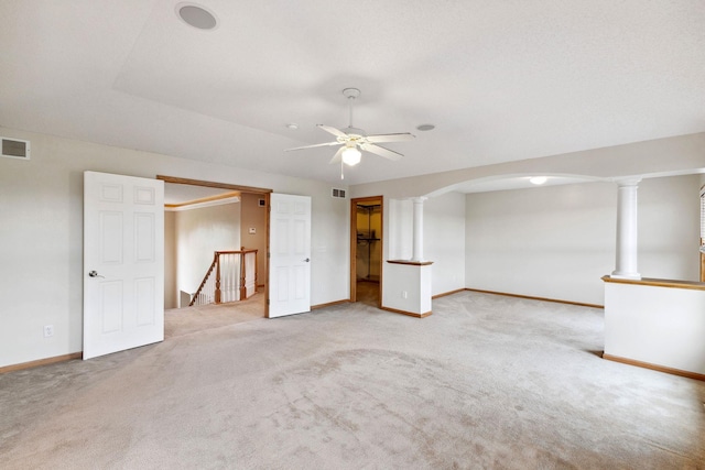 3613 Clare Downs Path, Rosemount, MN 55068 - basement with arched walkways, baseboards, carpet, and a ceiling fan
