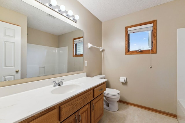 3613 Clare Downs Path, Rosemount, MN 55068 - full bath with a shower, toilet, vanity, baseboards, and a textured ceiling