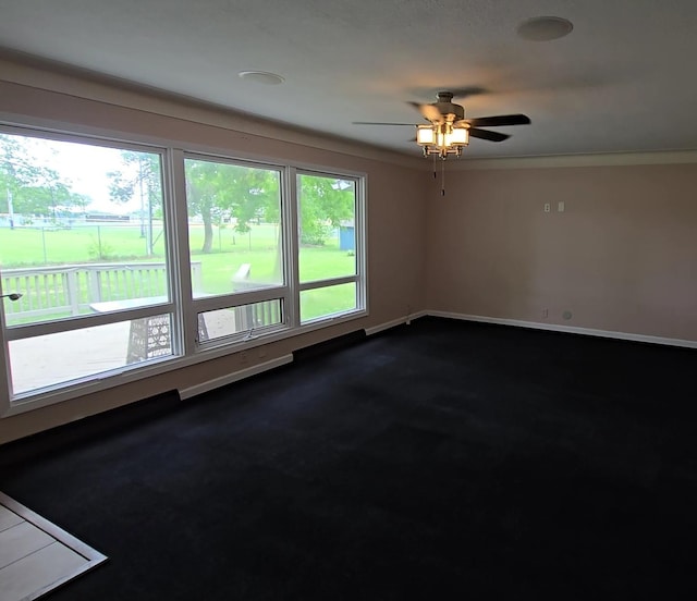214 Central Ave, Truman, MN 56088 - empty room featuring dark carpet, ceiling fan, and baseboards