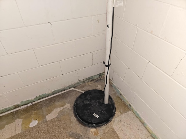 214 Central Ave, Truman, MN 56088 - basement view of concrete block wall and drainage system