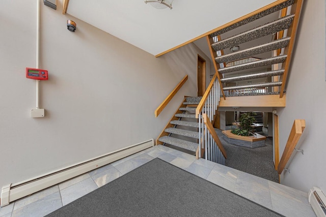 5450 Three Points Blvd Unit 623, Mound, MN 55364 - stairs featuring a baseboard heating unit and tile patterned flooring