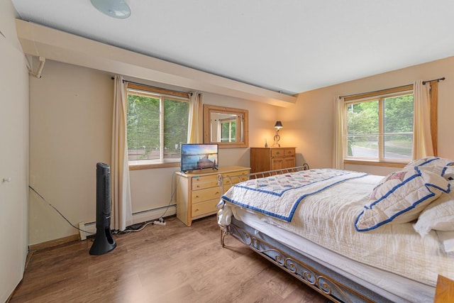 5450 Three Points Blvd Unit 623, Mound, MN 55364 - bedroom featuring light wood-style floors, multiple windows, and baseboard heating