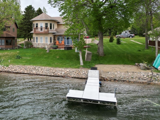 14620 Thomas Rd, Lake Park, MN 56554 - dock area featuring a water view, a lawn, and a balcony
