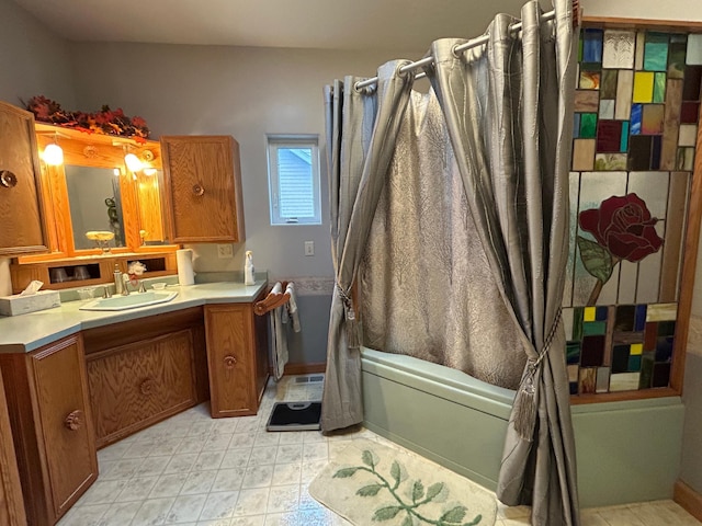 14620 Thomas Rd, Lake Park, MN 56554 - bathroom with vanity, shower / tub combo, and tile patterned floors
