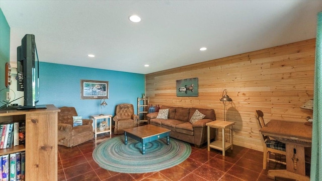 9231 Shady Haven Dr NW, Alexandria, MN 56308 - tiled living area with wooden walls and recessed lighting