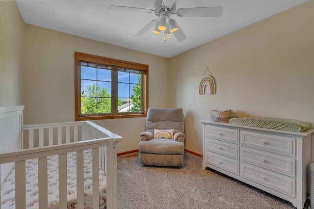 23807 Brendan Way, Rogers, MN 55374 - bedroom featuring carpet floors, a crib, ceiling fan, and baseboards