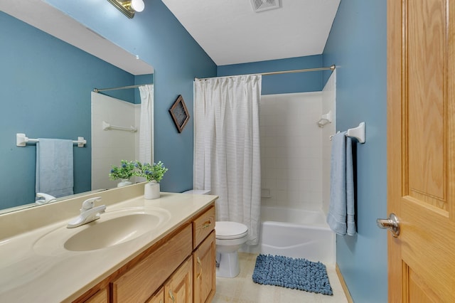23807 Brendan Way, Rogers, MN 55374 - bathroom featuring toilet, vanity, shower / bathtub combination with curtain, and tile patterned floors