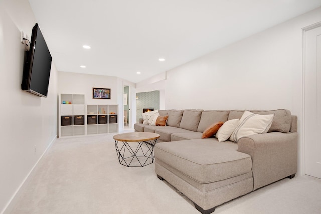 2400 Oakwood Dr, Burnsville, MN 55306 - living room featuring light carpet, recessed lighting, and baseboards